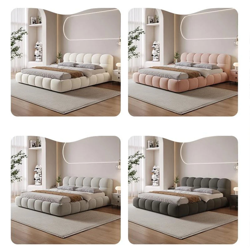Base de Cama Moderna de Lujo con Diseño de Nube, Cama de Tela Bouclé Suave con Cabecera Acolchada, Cama Tapizada Tamaño Queen, Muebles de Dormitorio