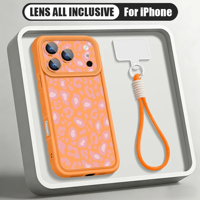 Funda para Teléfono con Estampado de Leopardo y Correa para iPhone 18 17 Pro Max 17e 16 15 14 Pro Max 13 12 Pro, a Prueba de Golpes, de TPU Suave con Cordón