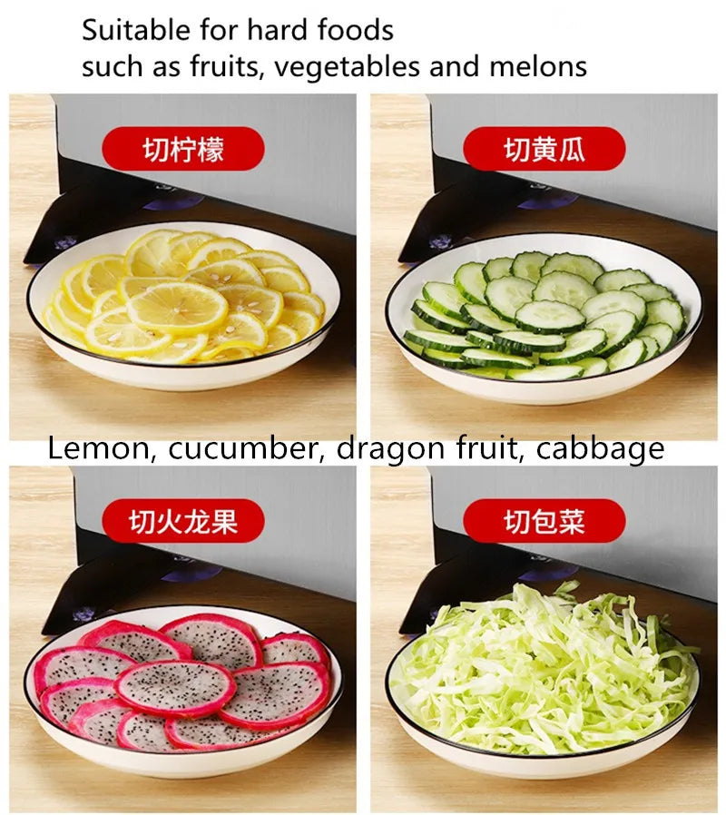 Rebanador de frutas comercial, rebanador eléctrico de acero inoxidable, rebanador multifuncional de patatas y limón y verduras