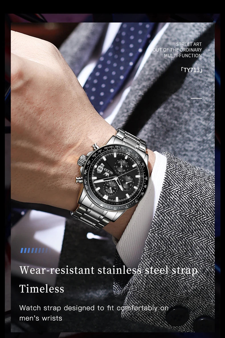 Reloj OLEVS TY705 para Hombre, Reloj de Cuarzo Luminoso de Lujo a Prueba de Agua, Reloj Multifuncional con Cronómetro, Reloj Deportivo Original Exclusivo para Hombre