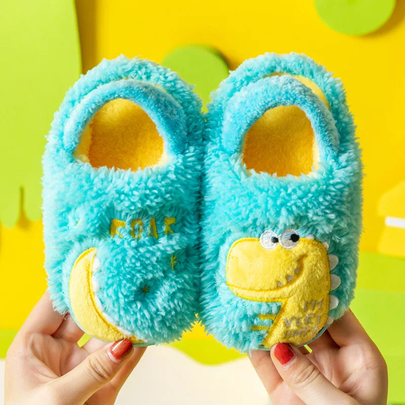 Zapatillas de algodón para bebé de 1 a 3 años, 2 hombres, Otoño/Invierno, antideslizantes para interiores, zapatos de algodón de felpa para niños, bolso con tacón para el hogar