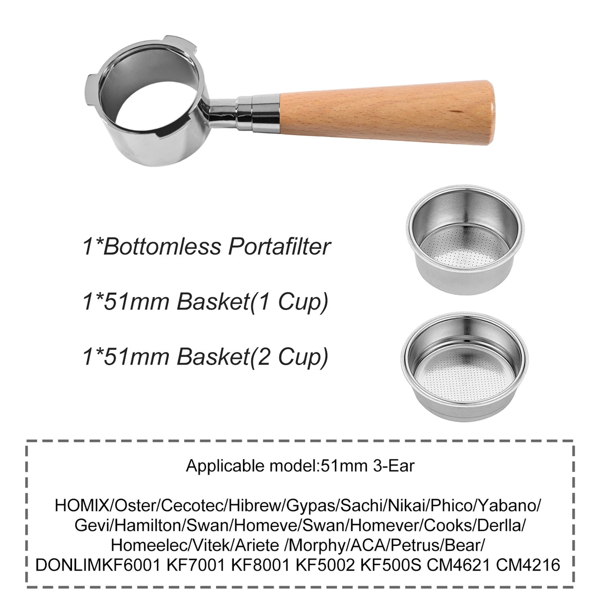 Portafiltro sin fondo para café, 51mm, para Homix H11 Oster Cecotec Hibrew, cesta de filtro de repuesto de 1 y 2 tazas, accesorio para máquina de café expreso