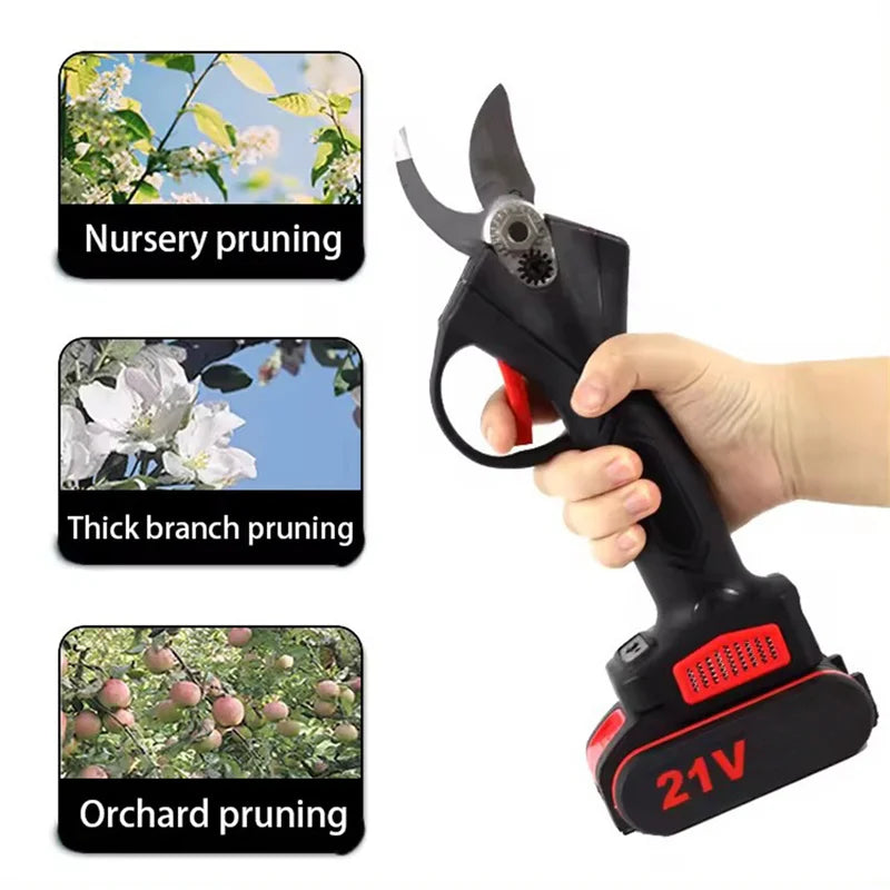 Podadora eléctrica inalámbrica sin escobillas de 1200W y 25mm, tijeras de podar para árboles frutales, bonsái, cortador de ramas, herramienta eléctrica con 2 uds. De 21V