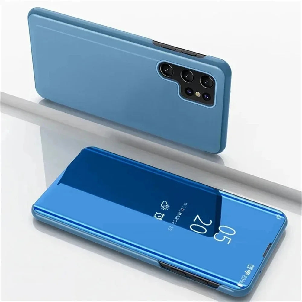 Funda para Samsung S24 S25 S23 S22 S21 S20 Ultra Funda de teléfono con tapa de espejo en Galaxy S24 S23 S22 S20 FE Note 20 10 Plus Funda con soporte