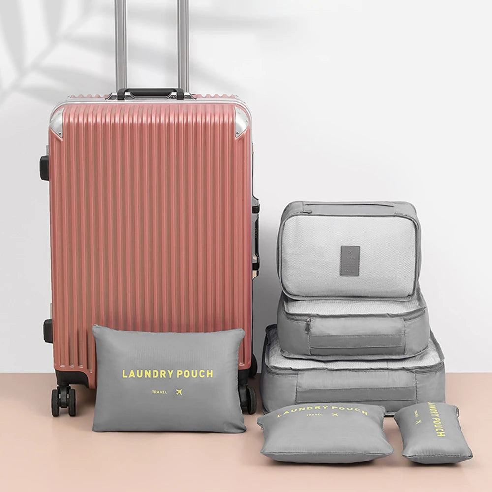 Organizador de viaje portátil para mujer, bolsas de almacenamiento de equipaje, ropa, zapatos, 6 piezas