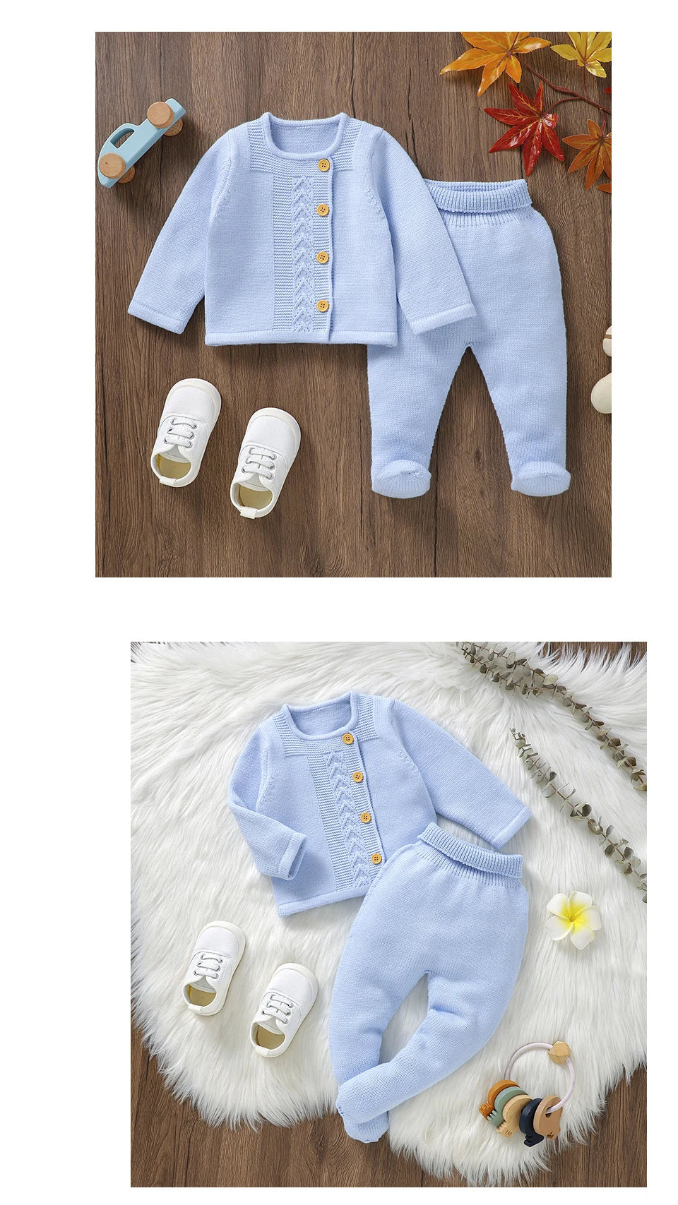 Conjuntos de ropa para niñas pequeñas, suéteres lisos de manga larga, cárdigans y pantalones, trajes tejidos para recién nacidos de 0 a 9m, chándales de 2 uds.