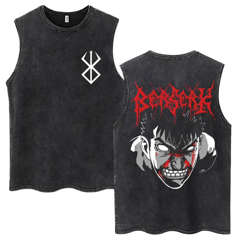 Camisetas sin mangas Harajuku lavadas de Anime Berserk Guts, camisetas Retro de Manga Gatsu Griffith Zodd, camisetas sin mangas, Camiseta de algodón Unisex de gran tamaño