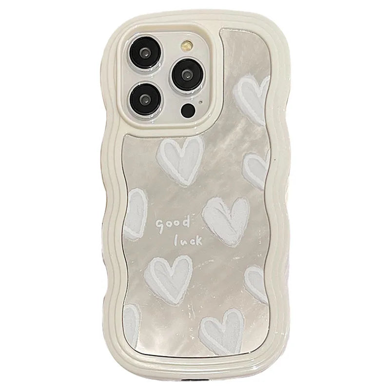 Funda de teléfono con espejo de maquillaje de corazón blanco encantador coreano para iPhone 17 Air 14 15 16 Pro Max 13 11 12 14 Plus XS X XR cubierta a prueba de golpes