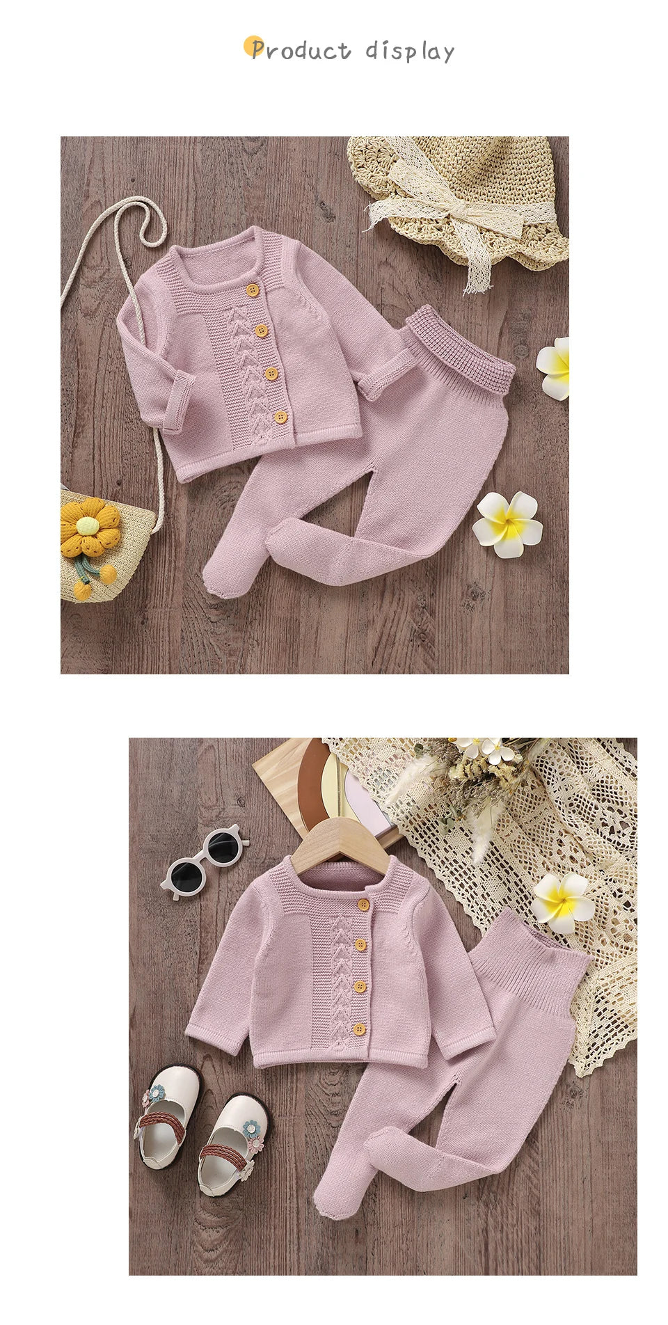 Conjuntos de ropa para niñas pequeñas, suéteres lisos de manga larga, cárdigans y pantalones, trajes tejidos para recién nacidos de 0 a 9m, chándales de 2 uds.