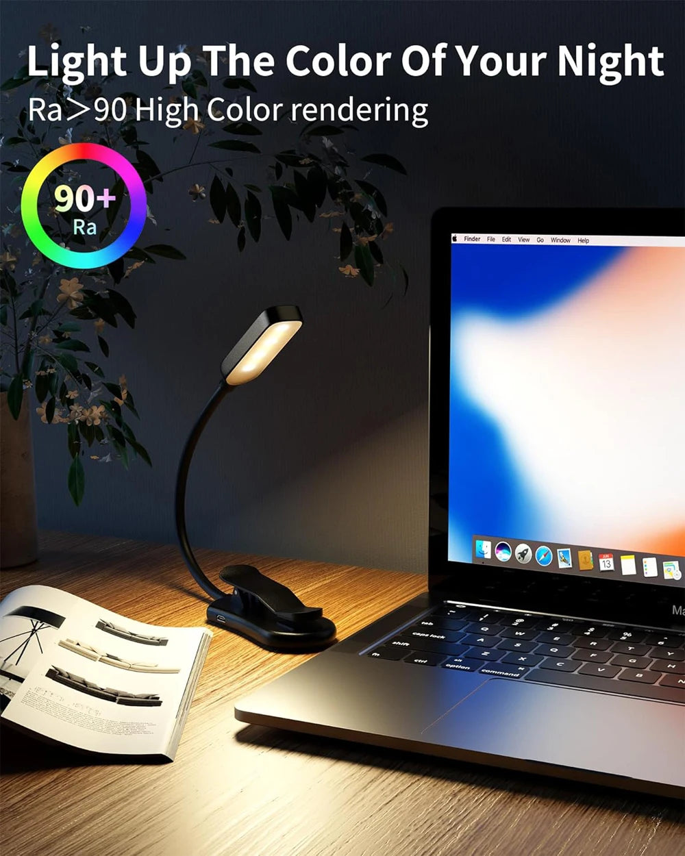 Lámpara de luz de lectura de libros recargable, luz de libro LED para leer en la cama, brillo ajustable para el cuidado de los ojos, 3 temperaturas de color