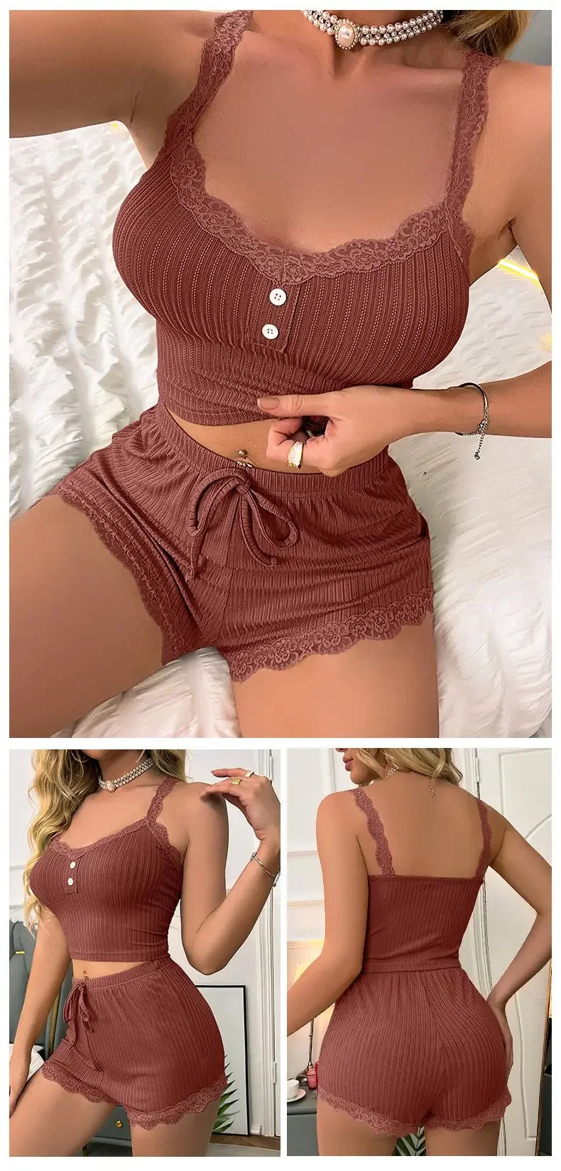 Conjuntos de Pijama para mujer, Pijama, conjunto de verano para mujer, ropa de dormir Sexy para mujer, pantalones para dormir, ropa interior para dormir