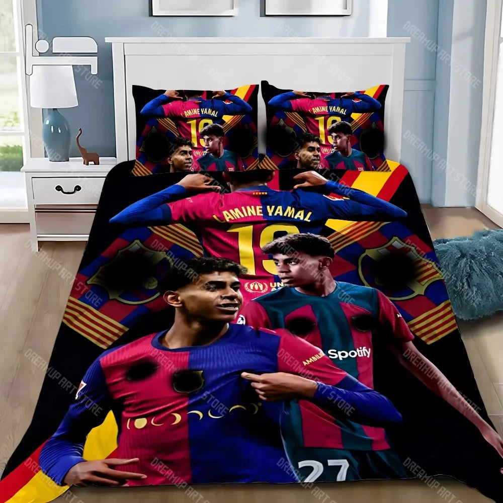 Funda nórdica de estrellas de fútbol, funda de almohada, juego de cama para adultos, niños y niñas, decoración de dormitorio Y-Yamal, regalo para niños, tamaño individual y doble
