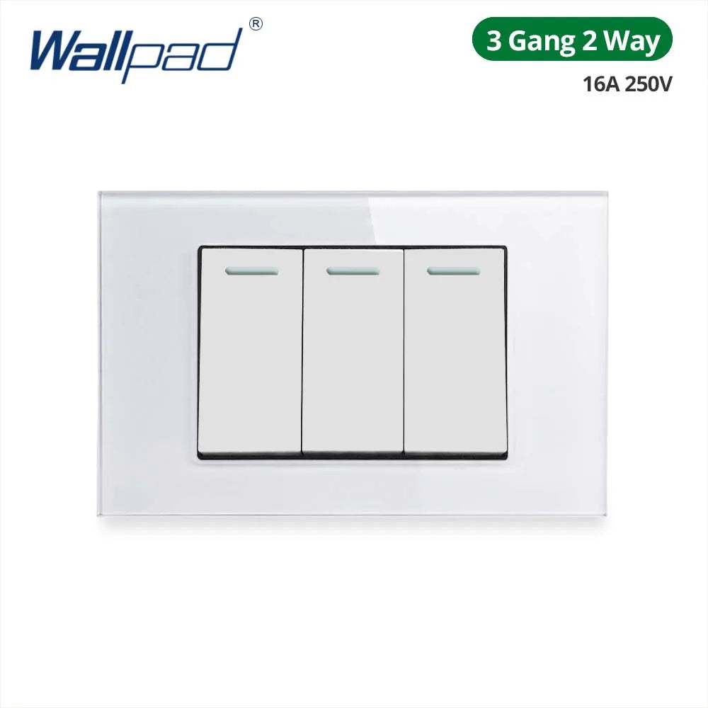 Wallpad Panel de vidrio templado blanco interruptor de luz de pared UE Reino Unido italiano Chile enchufe botón basculante 118*75mm 16A AC110-250V