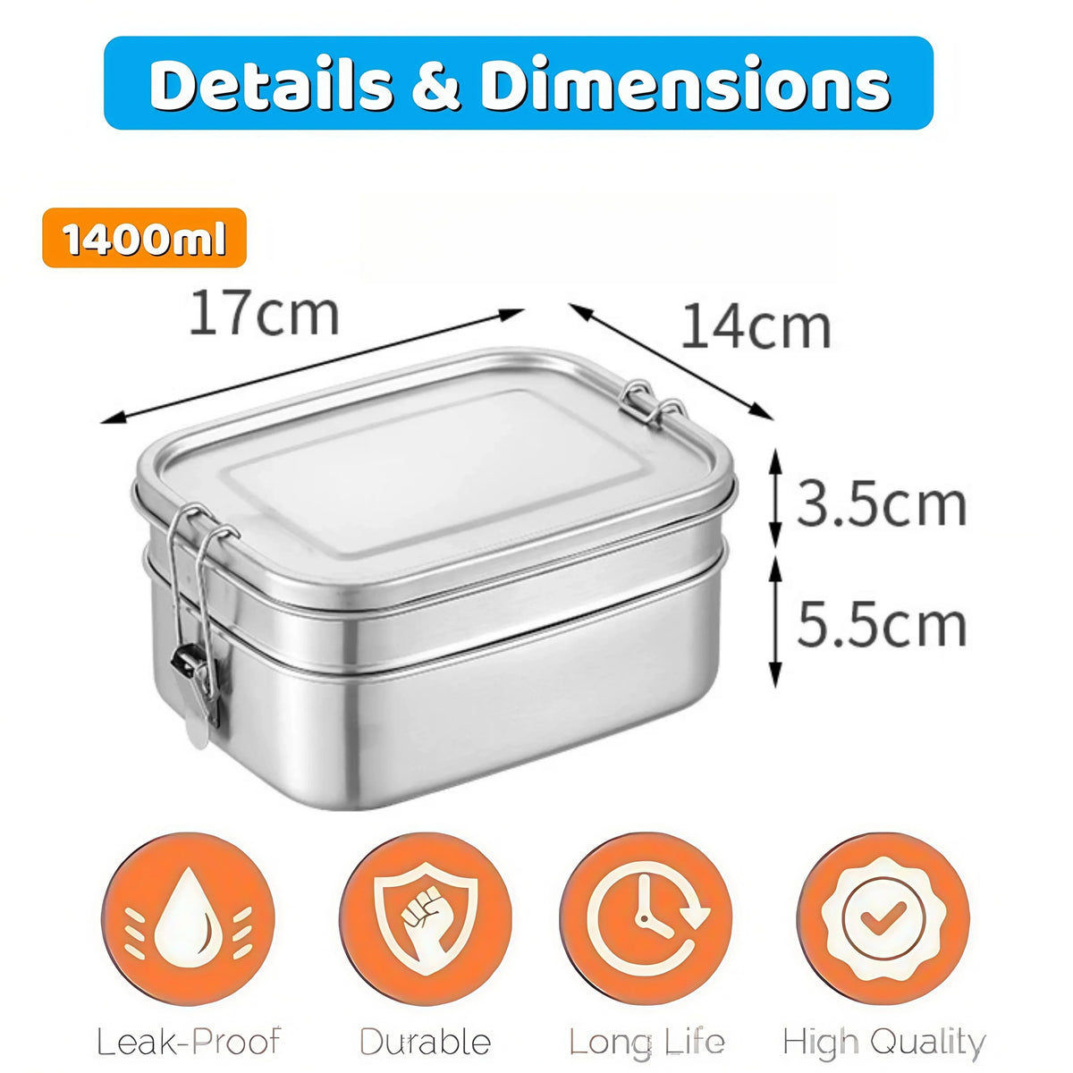 Lonchera de Acero Inoxidable 304, Hermética y a Prueba de Fugas, Bento Box de 1/2 Capas, Contenedores para Almacenamiento de Alimentos con Cierre para Adultos