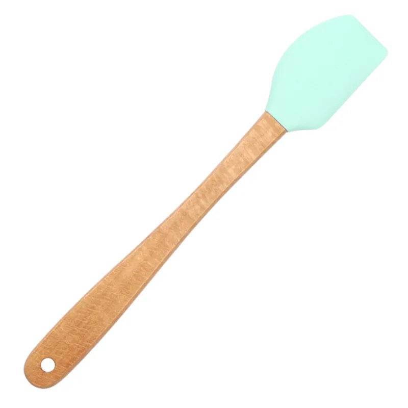 Juego de utensilios de cocina de silicona con mango de madera, 5 uds., raspador, cepillo, cuchara, herramientas para hornear para niños