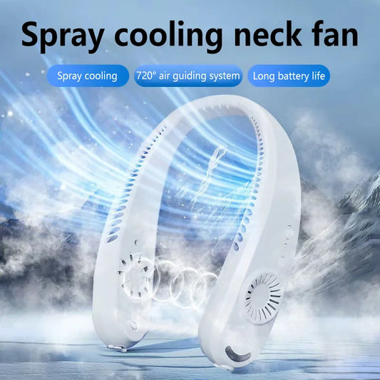 Tragbarer Halsventilator mit Wassersprühfunktion, wiederaufladbarer Mini-USB-Ventilator, 3 Geschwindigkeiten, leise, ohne Flügel, für Reisen und Outdoor-Aktivitäten