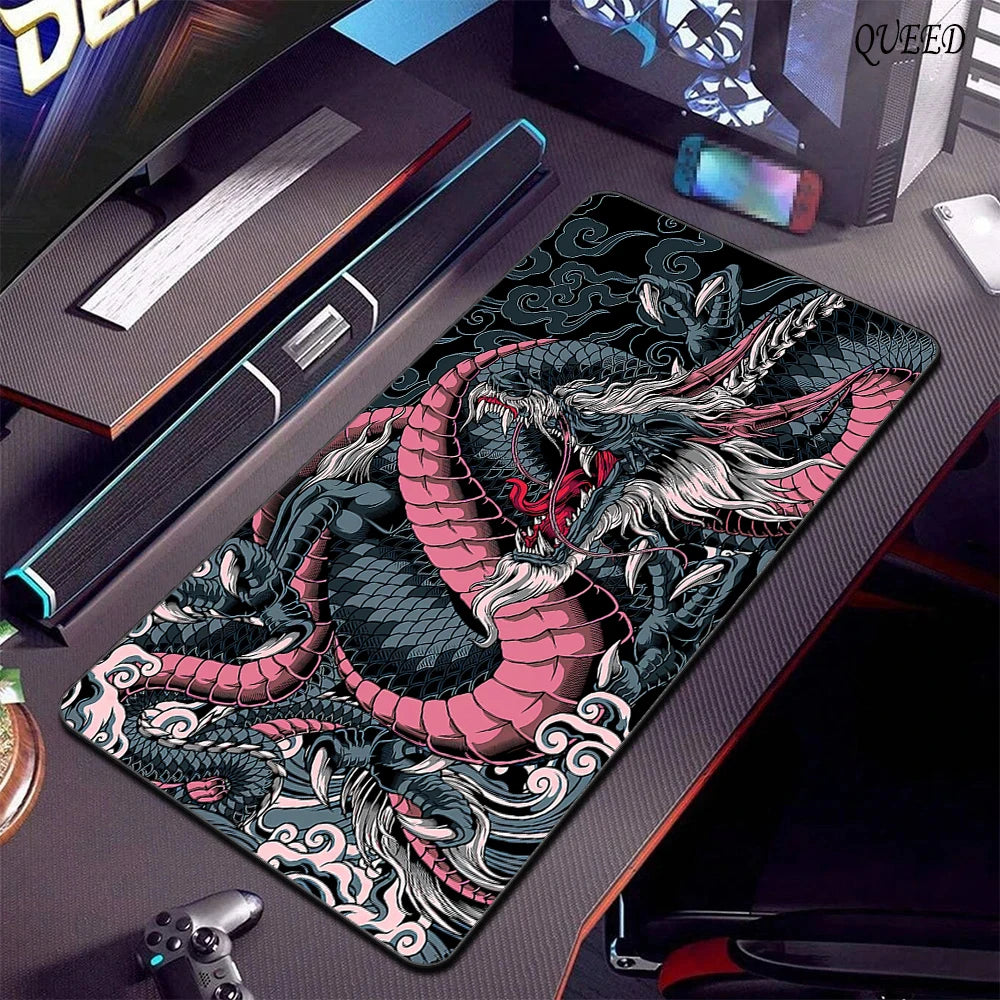 Alfombrilla grande para ratón de dragón blanco y negro, alfombrilla para ratón para juegos, Base de goma grande, alfombrilla para ratón, alfombrilla para escritorio púrpura, alfombrillas para ratón 400x900