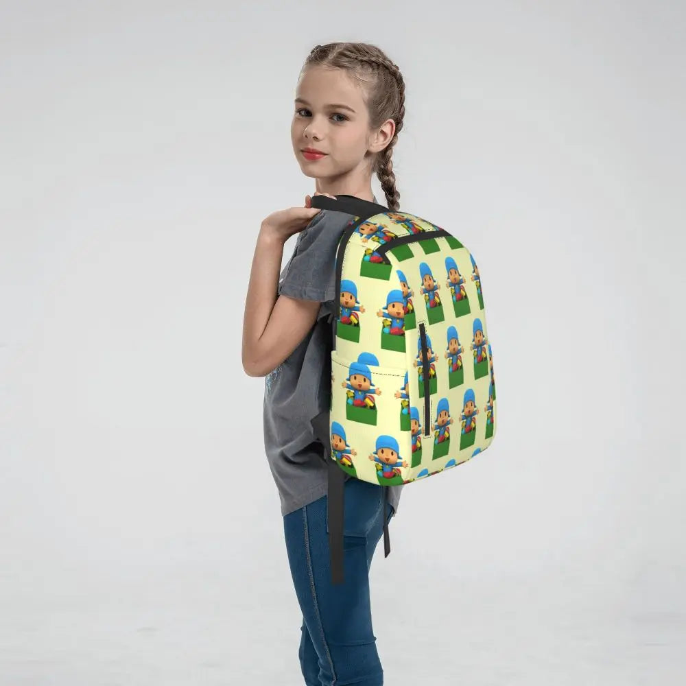 Mochila azul de dibujos animados de Pocoyo para niños, mochila de gran capacidad para niños, mochila escolar, bolsos de hombro para hombres y mujeres