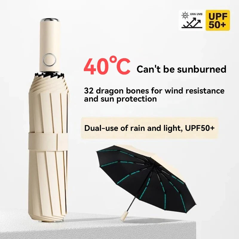 Paraguas automático, paraguas para el sol, apertura automática, plegable, grueso y duradero, con cubierta de vinilo resistente a los rayos UV, para sol y lluvia