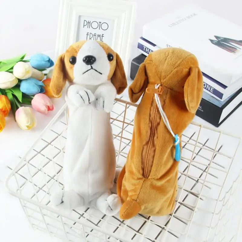 Estuche para lápices de papelería, bolsa para lápices con forma de perro de peluche de dibujos animados, bolsa para bolígrafos de animales, suministros escolares para niños, bolsa para lápices creativa