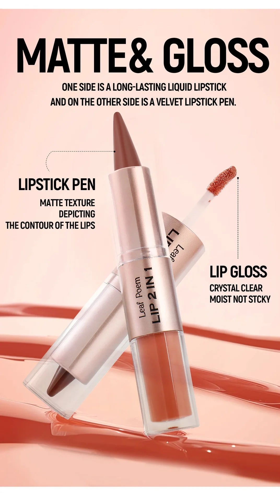 Maquillaje de Labios 2 en 1 Color Rosa Ciruela Oscuro, Delineador de Labios Mate, Brillo Labial Voluminizador con Efecto Espejo, Contorno de Labios Resistente al Agua, Maquillaje No Pegajoso