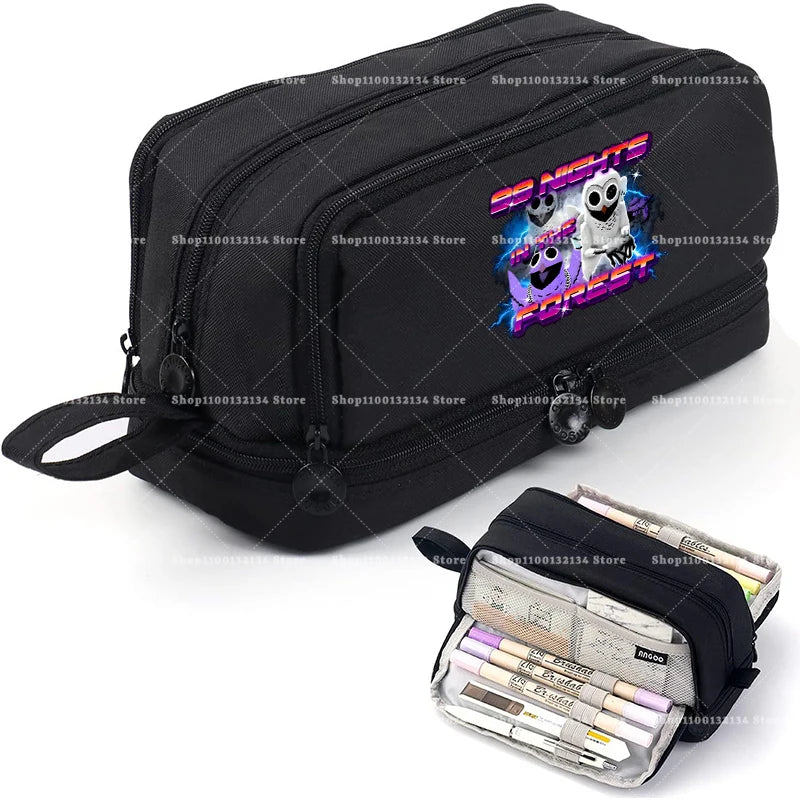 Estuches para lápices de 99 noches en los bosque, bolsas grandes para bolígrafos de dibujos animados, bolsa de lápices multicapa de Anime para niños y niñas, suministros de papelería escolar