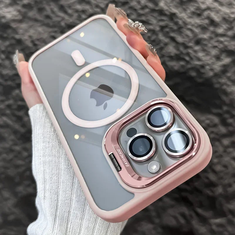 Funda de teléfono magnética de lujo a prueba de golpes para iPhone 16 15 14 13 12 11 Pro Max Plus Pro Funda con soporte de protección de lente de vidrio contraportada