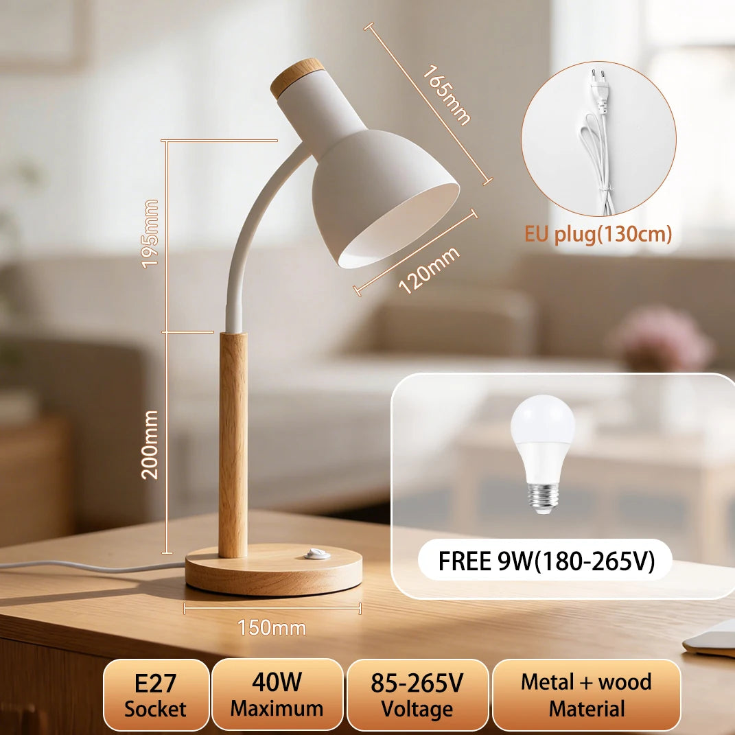 Lámpara LED de escritorio E27, lámparas de mesa con Base, bombilla reemplazable, luz de noche para habitación, dormitorio, oficina, estudio, iluminación de lectura