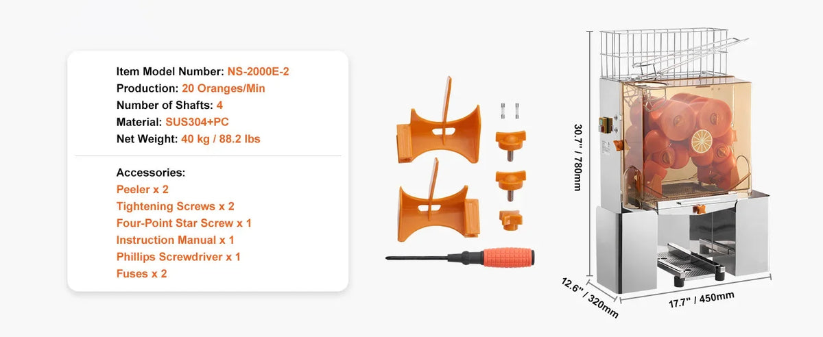 Exprimidor de Naranjas Comercial Automático de Acero Inoxidable con Caja de Filtro Extraíble ﻿