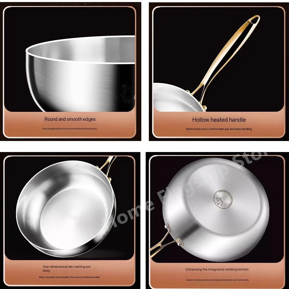 Sartén de acero inoxidable 316, Wok sin recubrimiento aprofundado, sartenes antiadherentes, estufa de Gas, Cocina de Inducción, utensilios de cocina universales