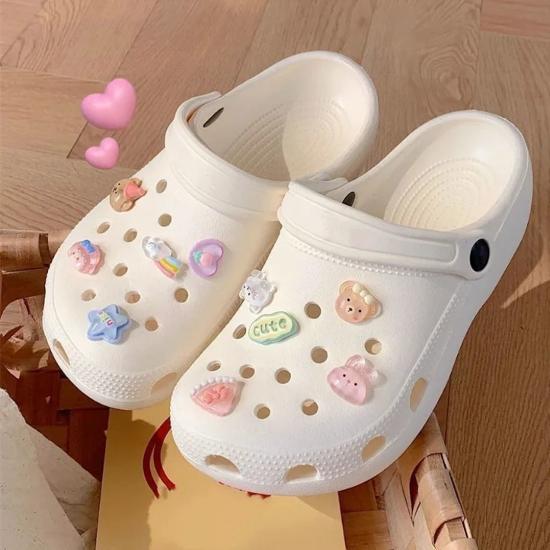 Lindos animales de dibujos animados agujero zapato encantos decoración zapato hebilla transparente Floral DIY zapatos accesorios de flores