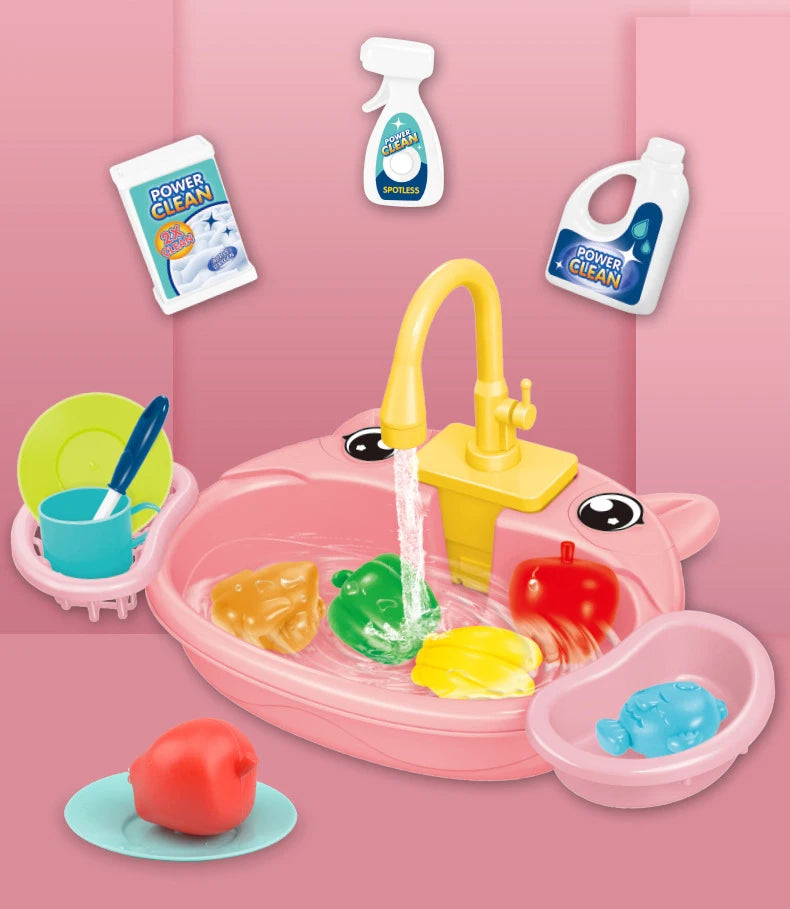 Fregadero de cocina para niños, juguetes de simulación, lavavajillas eléctrico, Mini cocina, comida, juego de casa de juego de imitación, juego de rol para niños, juguetes para niñas