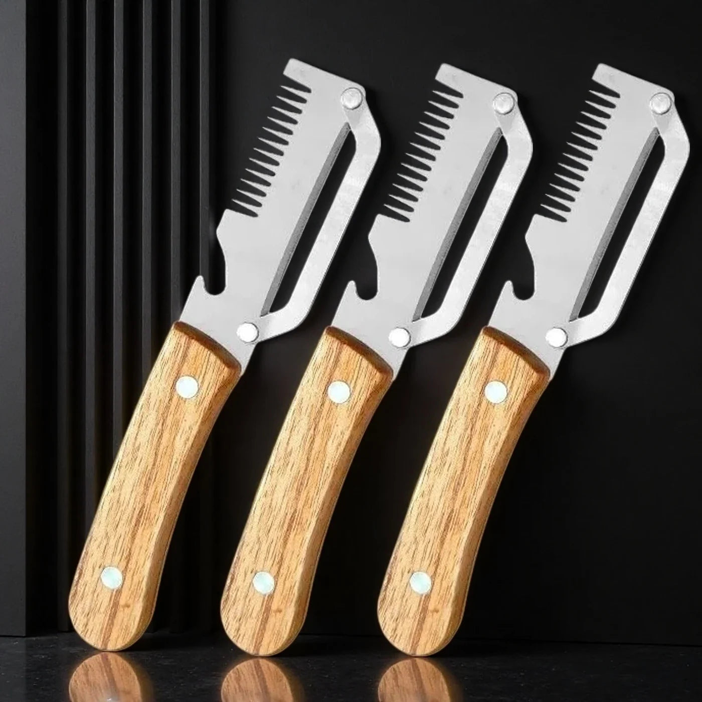 Juego de 2 peladores de cocina de acero inoxidable con mango de madera para pelar y cortar frutas y verduras, herramienta de cocina