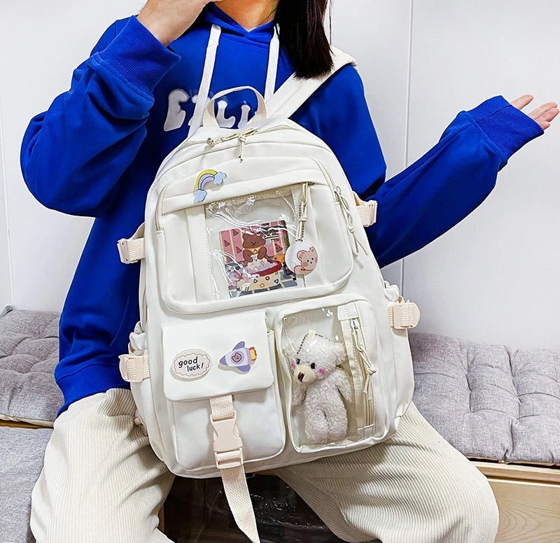 Mochilas bonitas para mujer, mochila escolar de nailon con múltiples bolsillos impermeable para estudiantes y niñas, mochila Kawaii para ordenador portátil, Mochilas