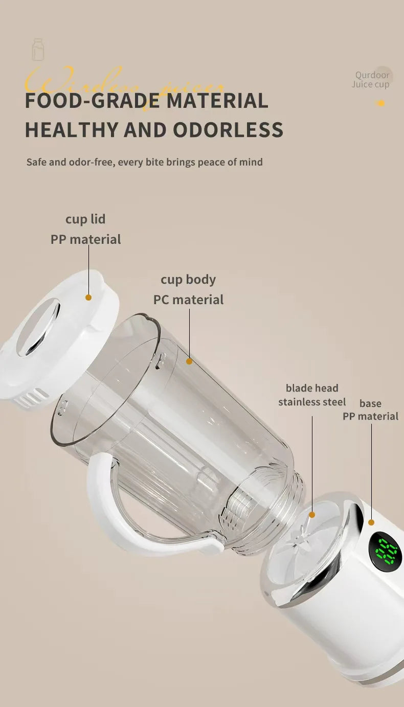 Licuadora Eléctrica Inalámbrica Portátil, 12 Cuchillas, 3000mAh, Exprimidor de Frutas, Uso Doméstico, Trituradora de Hielo, Mezcladora de Alimentos Auxiliar para Naranjas