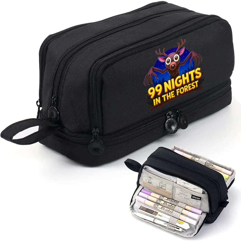 Estuches para lápices de 99 noches en los bosque, bolsas grandes para bolígrafos de dibujos animados, bolsa de lápices multicapa de Anime para niños y niñas, suministros de papelería escolar
