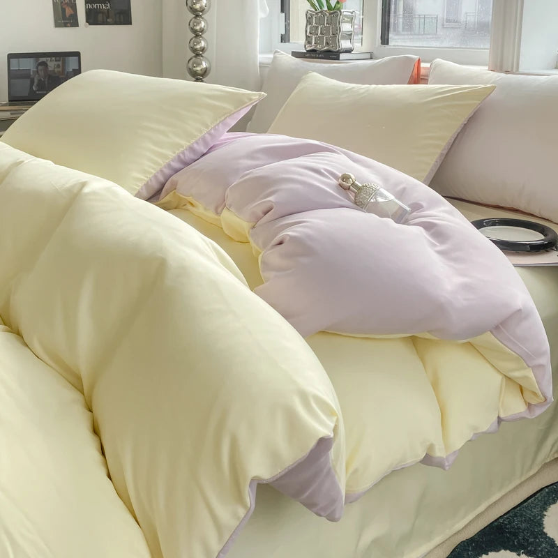 Juego de funda nórdica de Color sólido estilo Ins, ropa de cama de algodón lavada, funda de edredón, funda de almohada, juegos de cama suaves, fundas de edredón de 220x240