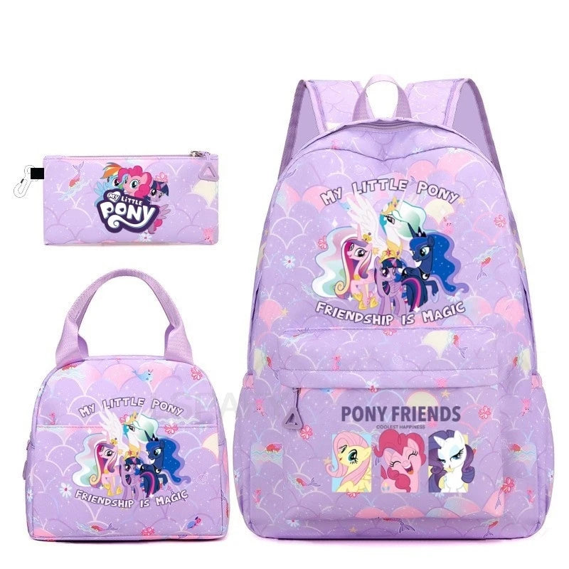 Juego de 3 mochilas My Little Pony para niños, mochila escolar para niñas, mochila escolar para adolescentes, mochila arcoíris para mujeres