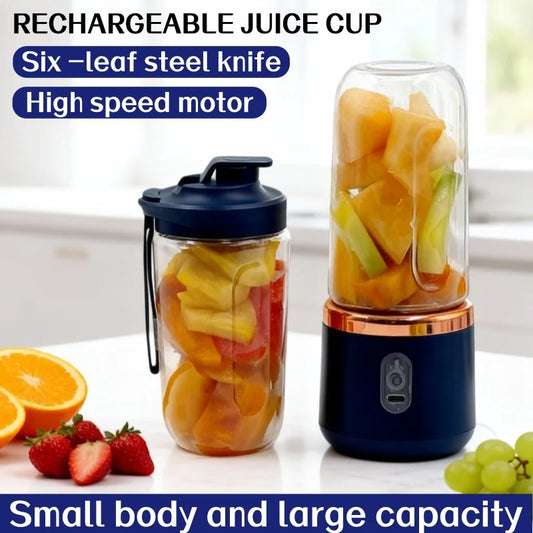 Licuadora Eléctrica Portátil de 400 ml, 2 Tazas, Mini Licuadora Multifuncional Inalámbrica para el Hogar, Recargable por USB, Vaso Mezclador Pequeño