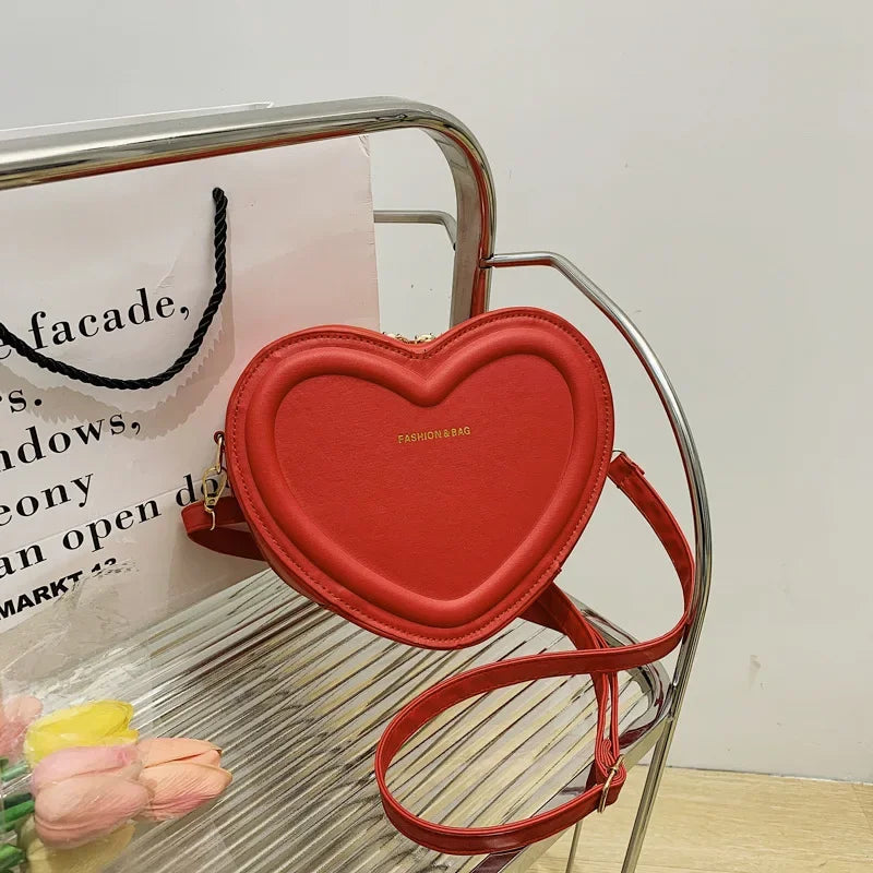 Bolsos cruzados con forma de corazón para mujer, bolso de hombro de cuero Pu sólido, bolsos casuales para mujer, bolsos de diseñador para mujer, nuevo