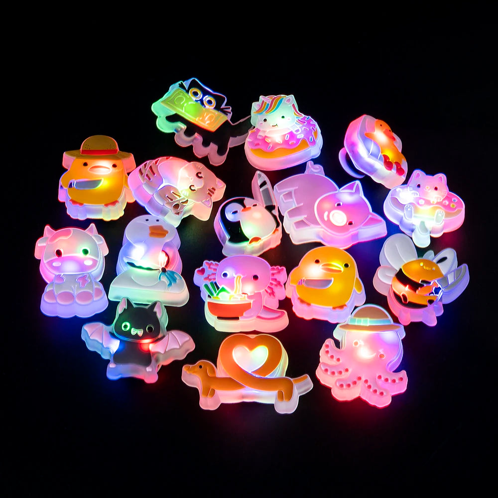 1/16 Uds. Dijes LED para zapatos salamandra unicornio perros decoraciones para zapatos iluminadas pato amarillo pines LED accesorios para mujeres hombres niños