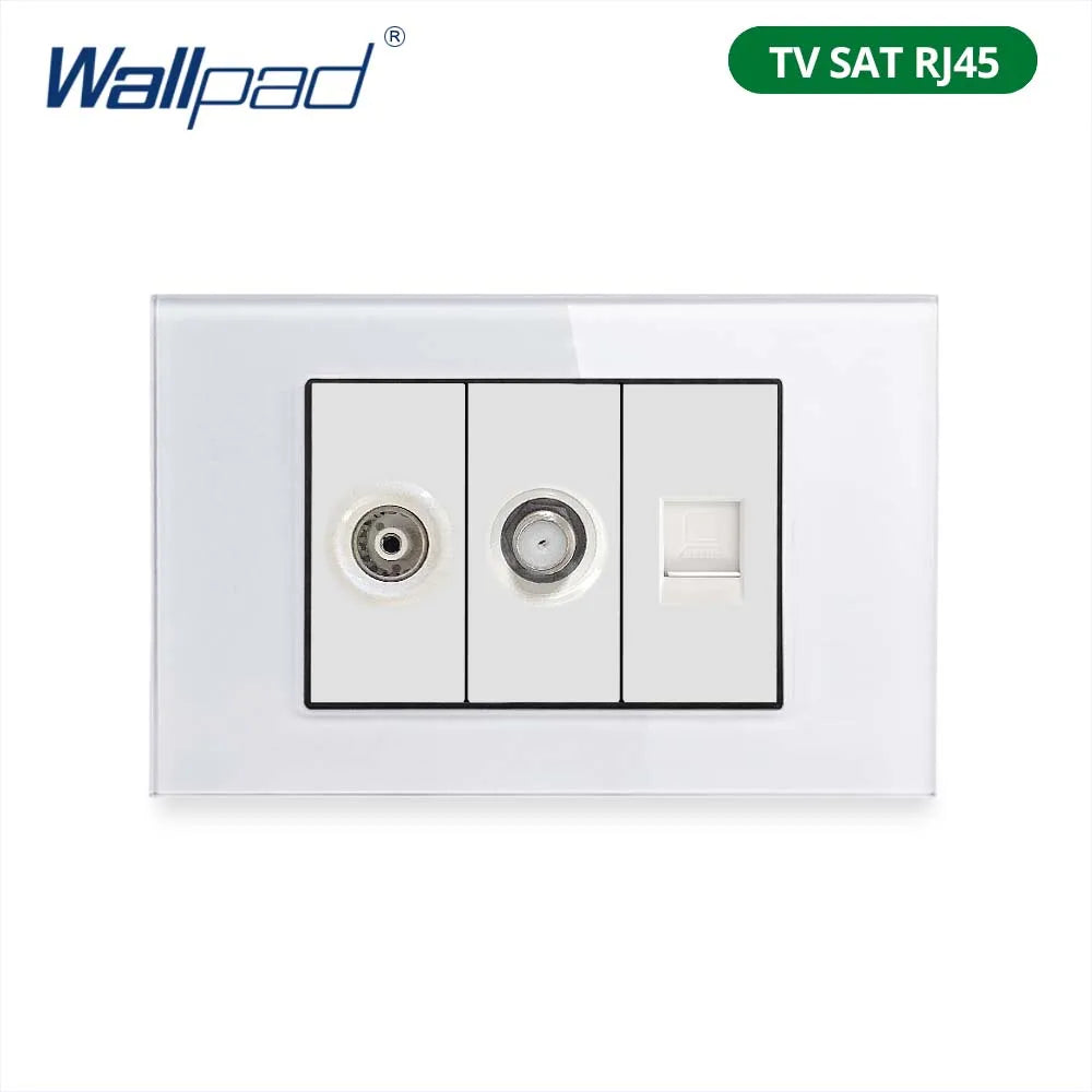 Wallpad Panel de vidrio templado blanco interruptor de luz de pared UE Reino Unido italiano Chile enchufe botón basculante 118*75mm 16A AC110-250V