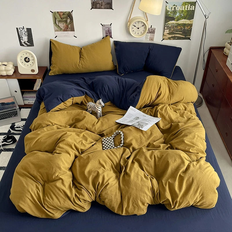Funda nórdica de poliéster para dormitorio, juego de ropa de cama de 3 piezas, Color liso, rosa y gris, 2 fundas de almohada