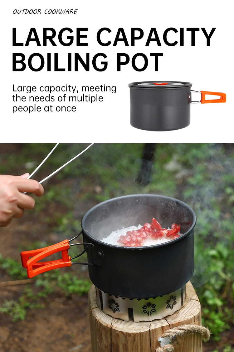 Juego de Cocina para Acampar, Juego de Utensilios de Cocina para Exteriores, Utensilios de Cocina Portátiles de Aluminio, Ollas, Tazones, Hervidores, Equipo para Picnic y Senderismo