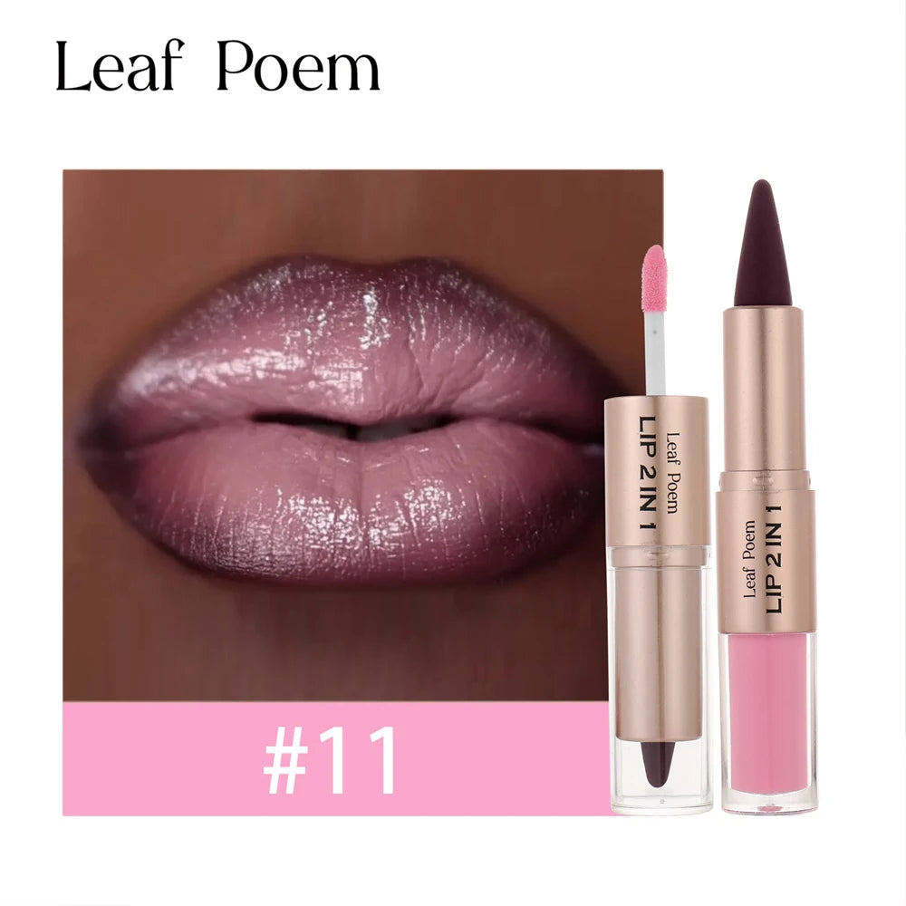 Maquillaje de Labios 2 en 1 Color Rosa Ciruela Oscuro, Delineador de Labios Mate, Brillo Labial Voluminizador con Efecto Espejo, Contorno de Labios Resistente al Agua, Maquillaje No Pegajoso