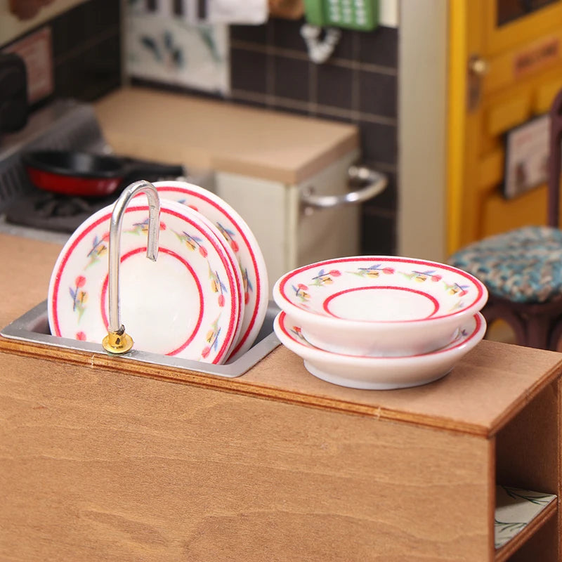 Mini platos para casa de muñecas, modelo de casa de muñecas, decoración de cocina de simulación, accesorios para casa de muñecas, juguetes para juego de imitación, 5 uds., 1/12