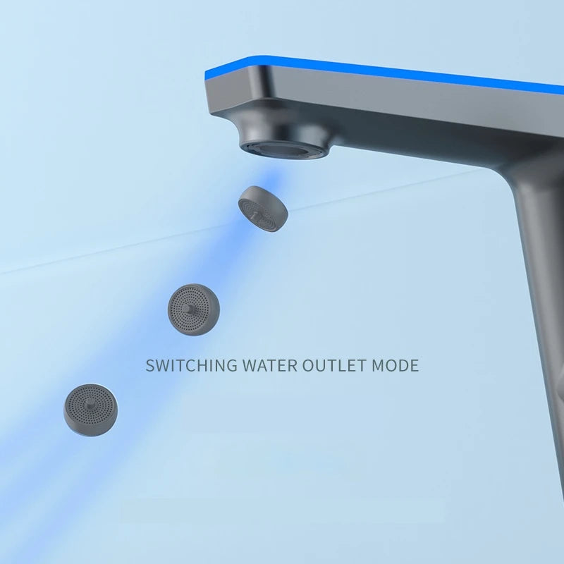 Grifo de lavabo de alta gama con pantalla de temperatura, luz LED, 2 modos de pulverización, mezclador de agua fría y caliente, grifo de lavabo de un solo orificio para baño