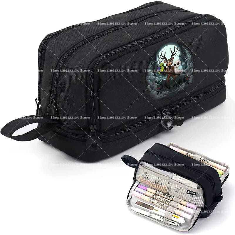 Estuches para lápices de 99 noches en los bosque, bolsas grandes para bolígrafos de dibujos animados, bolsa de lápices multicapa de Anime para niños y niñas, suministros de papelería escolar