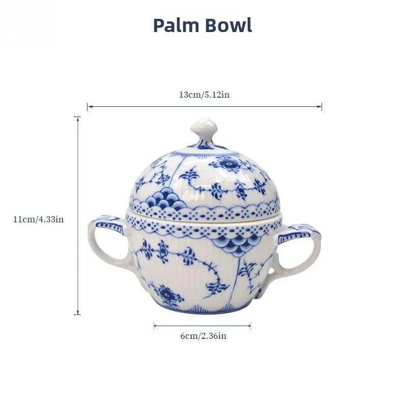 Juego de vajilla de porcelana blanca de Jingdezhen con diseño de hierba Tang azul y blanca, plato llano para uso doméstico, t...