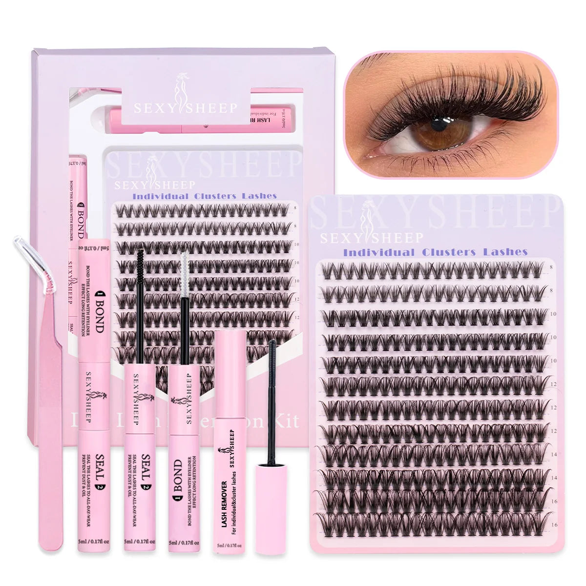 Kit de extensión de pestañas DIY, mezcla de 8-16mm de visón, pestañas individuales suaves, extensiones de pestañas naturales con maquillaje de unión y sellado